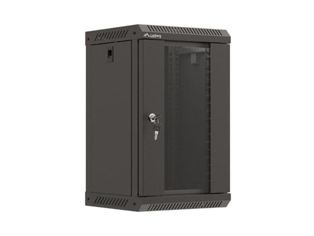 Dulap rack 10" perete 9U / 300x300 (flat pack) cu ușă din sticlă, negru