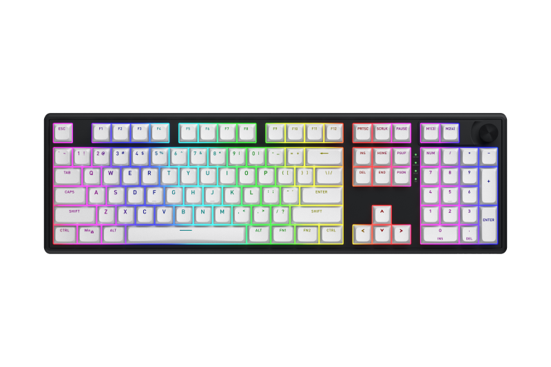 Tastatura wireless Hator Skyfall 100, interfata 2.4GHz, BT5.3, USB, polling rate 1000Hz, capacitate baterie 4000mAh, switch HATOR Aurum Lemon linear, material tasta OMA, buton de control multimedia, sistem de anulare a zgomotului integrat, alb-negru