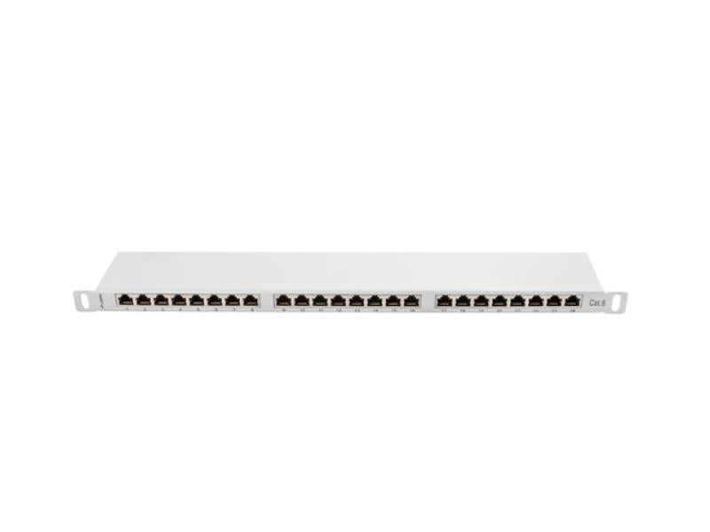 Patch panel 24 porturi 0,5U 19" Cat.6 FTP cu organizator cabluri, ecranat, gri