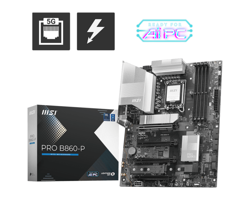 Placa de Baza MSI PRO B860-P LGA1851, 4x DDR5, 1x HDMI 1x DP 1x Type-C DP, 4x PCIE x16, 3x M.2, 4x SATA 6GB/s, ATX