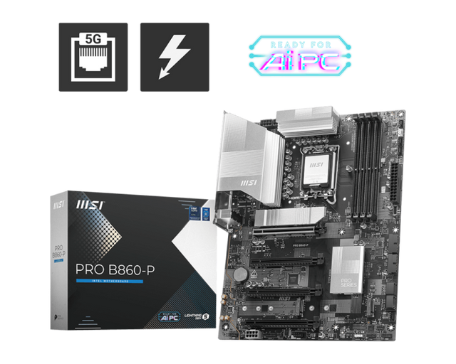 Placa de Baza MSI PRO B860-P LGA1851, 4x DDR5, 1x HDMI 1x DP 1x Type-C DP, 4x PCIE x16, 3x M.2, 4x SATA 6GB/s, ATX