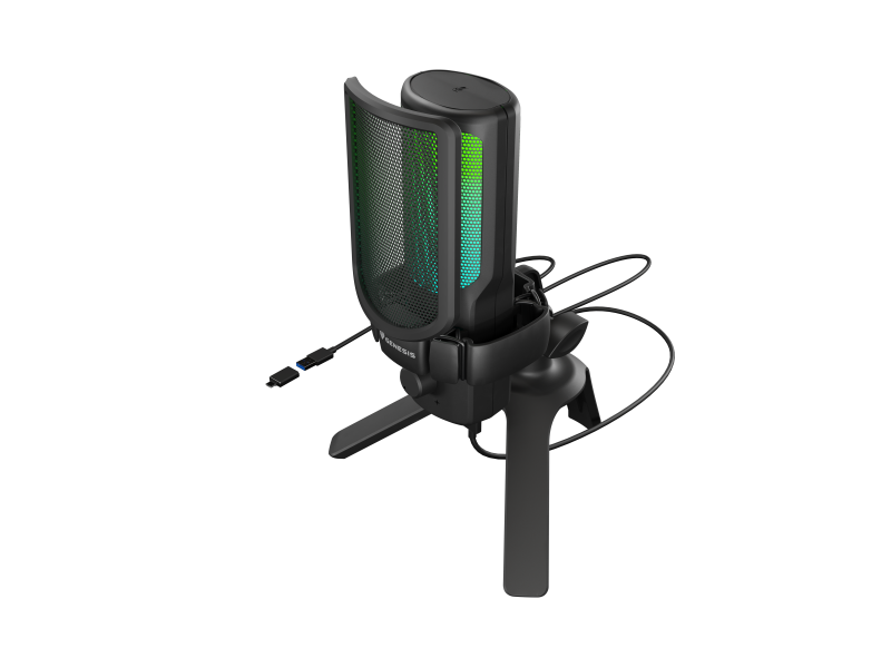 Microfon Genesis Radium 250, tip Condenser, model cardioid, suport fix, conectivitate USB-C, raspuns in frecventa 50 - 16.000 Hz, sensibilitate 40 dB, lungime cablu 200 cm, negru