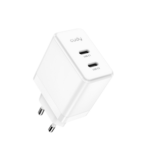 CUDY 2-Port 40W USB-C Charger, GaN, 2 x USB-C (20W max per port), QC+PPS+PD 3.0, EU plug, Fast charge for iPhone 12 Series and above, Galaxy, iPad, Macbook Air and more