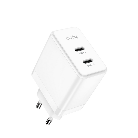 CUDY 2-Port 40W USB-C Charger, GaN, 2 x USB-C (20W max per port), QC+PPS+PD 3.0, EU plug, Fast charge for iPhone 12 Series and above, Galaxy, iPad, Macbook Air and more