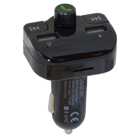 Modulator autor FM Spacer, Bluetooth 5.0, 2xUSB max. 5V/3.1A, 12V-24V, max. 10-15m, mic max. 0-1m, format MP3/WMA, 206 canale 87.5-108Mhz, USB disk, microSD, answer/hang up/redial, protectie circuit, negru
