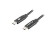 Lanberg CA-CMCM-40CU-0010-BK. Cable length: 1 m. Connector 1: USB C, Connector 2: USB C, USB version: USB 2.0, Maximum data transfer  rate: 0.48 Gbit/s, Connector contacts plating: Gold, Product colour: Black