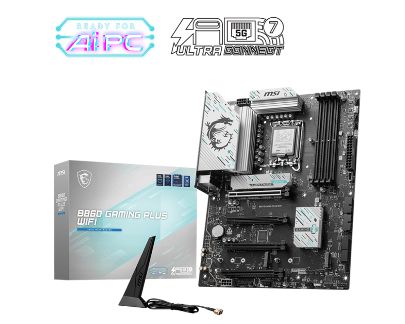 Placa de Baza MSI B860 GAMING PLUS WIFI LGA1851, 4x DDR5, 1x HDMI 1x DP 1x Type-C DP, 4x PCIE x16, 3x M.2, 4x SATA 6GB/s, ATX
