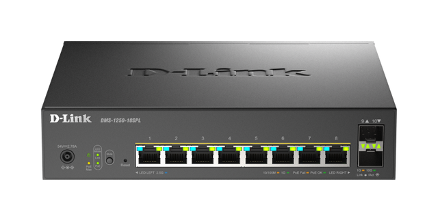 Switch D-Link DMS-1250-10SPL, 8 porturi Gigabit, 2 porturi SFP+, Protocol 802.3bt+802.3af/at, rackabil