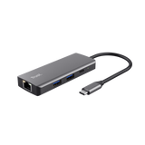 Adaptor Trust Dalyx 6-1, 4 porturi USB, material rABS (ABS Copolymer) 98%, HDMI V 2.0 (3840*2160@60Hz, 1080P@120HZ, Giga Lan (1Gbps, gri