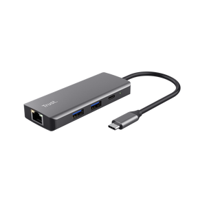 Adaptor Trust Dalyx 6-1, 4 porturi USB, material rABS (ABS Copolymer) 98%, HDMI V 2.0 (3840*2160@60Hz, 1080P@120HZ, Giga Lan (1Gbps, gri