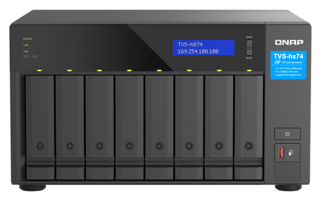 NAS QNAP H874 8-Bay, CPU Intel® Core™ i7 12-core 20-thread Processor, RAM 32GB (2x 16GB) DDR4 SODIMM (Max. 64GB), 8 x 2.5"/3.5" SATA 6Gbps + 2 x M.2 2280 NVMe HDD (neincluse),  LAN: 2 x 2.5GbE (2.5G/1G/100M/10M), Tower, Single PSU, 350W, garantie 3 ani