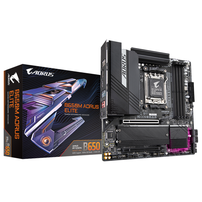 Placa de Baza GIGABYTE B650M AORUS ELITE AM5, 4x DDR5, 1x DP 1x HDMI, 2x PCIE 4.0 x16, 2x M.2, 4x SATA 6GB/s, mATX