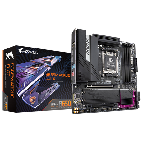 Placa de Baza GIGABYTE B650M AORUS ELITE AM5, 4x DDR5, 1x DP 1x HDMI, 2x PCIE 4.0 x16, 2x M.2, 4x SATA 6GB/s, mATX