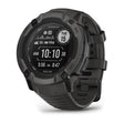 Garmin Instinct 2X Solar. Display diagonal: 2.79 cm (1.1"), Display technology: MIP, Display resolution: 176 x 176 pixels, Touchscreen. GPS (satellite). Weight: 67 g. Band material: Silicone, Band colour: Graphite, Band size: One Size