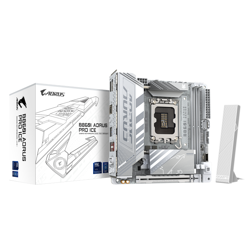 Placa de Baza GIGABYTE B860I AORUS PRO ICE LGA1851, 2x DDR5, 1x Intel Thunderbolt 1x DP 1x HDMI, 1x PCIE 5.0 x16, 2x M.2, 2x SATA 6GB/s, mini- ITX
