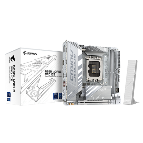 Placa de Baza GIGABYTE B860I AORUS PRO ICE LGA1851, 2x DDR5, 1x Intel Thunderbolt 1x DP 1x HDMI, 1x PCIE 5.0 x16, 2x M.2, 2x SATA 6GB/s, mini- ITX