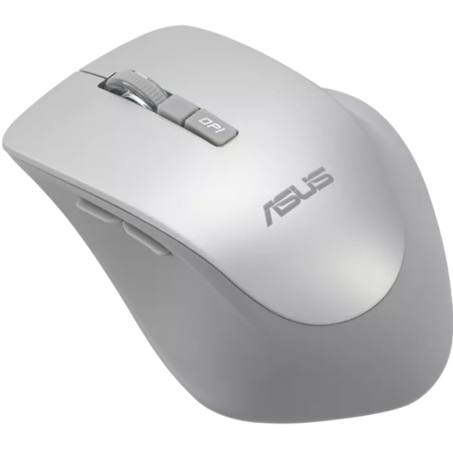 Mouse wireless ASUS WT425 (PN 90XB0280-BMU0L0), culoare Silver, rezoluţie 1000/1600 dpi comutabil, conectivitate RF 2.4GHz cu dongle USB, ergonomie pentru mâna dreaptă, clicuri silenţioase, dimensiuni 106,84×74,73×39,13 mm, greutate 82 g (cu baterie), alimentare 1× baterie AA, compatibil Windows
