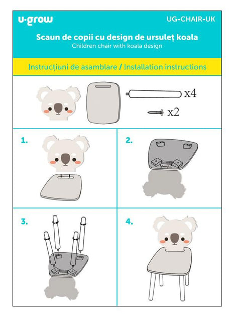 Scaun copii, MDF,design ursulet koala, U-Grow