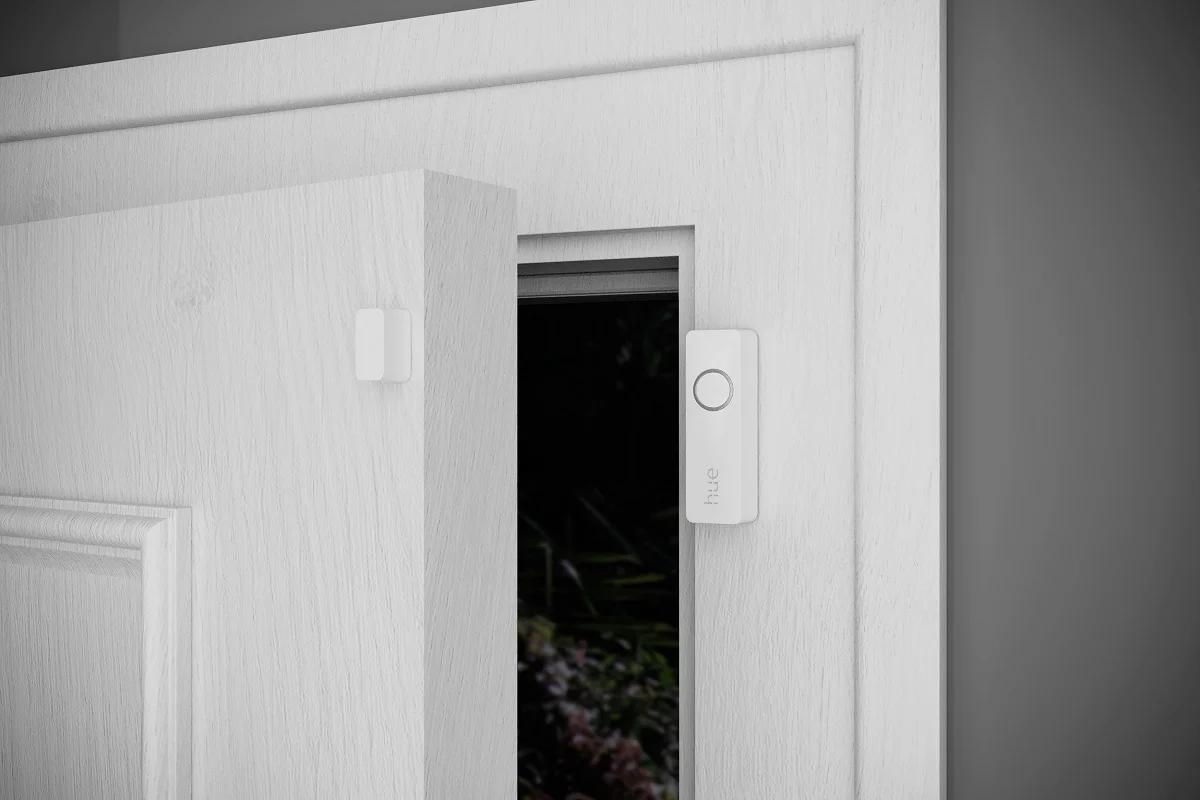 Senzor de contact Philips Hue Secure, Zigbee, automatizare lumini ,montare usi/ferestre, IP20, 70x22x20mm, Alb, baterie CR2