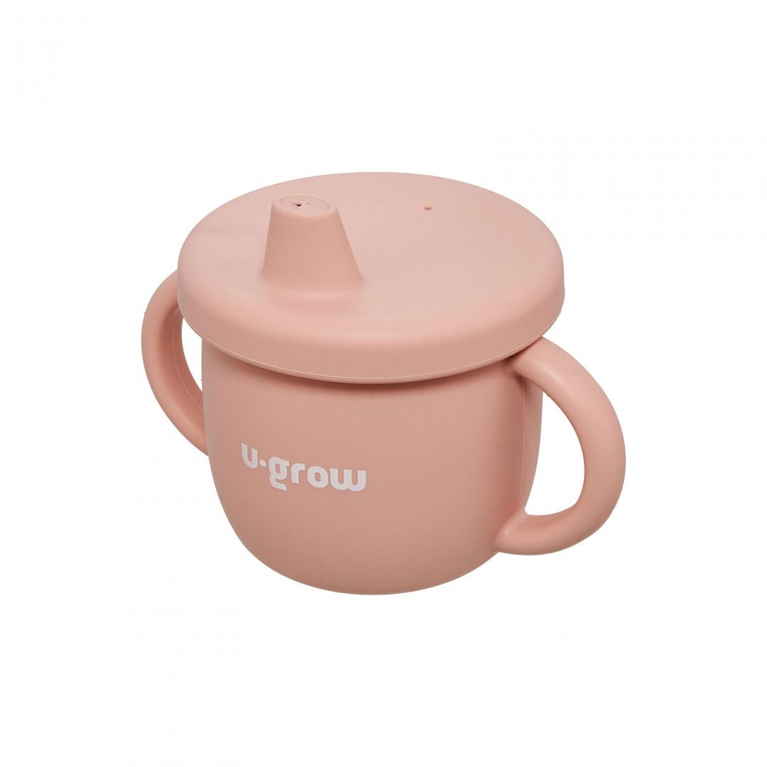 Set diversificare 3 piese silicon : bol , farfurie si cana cu cioc, roz, U-Grow