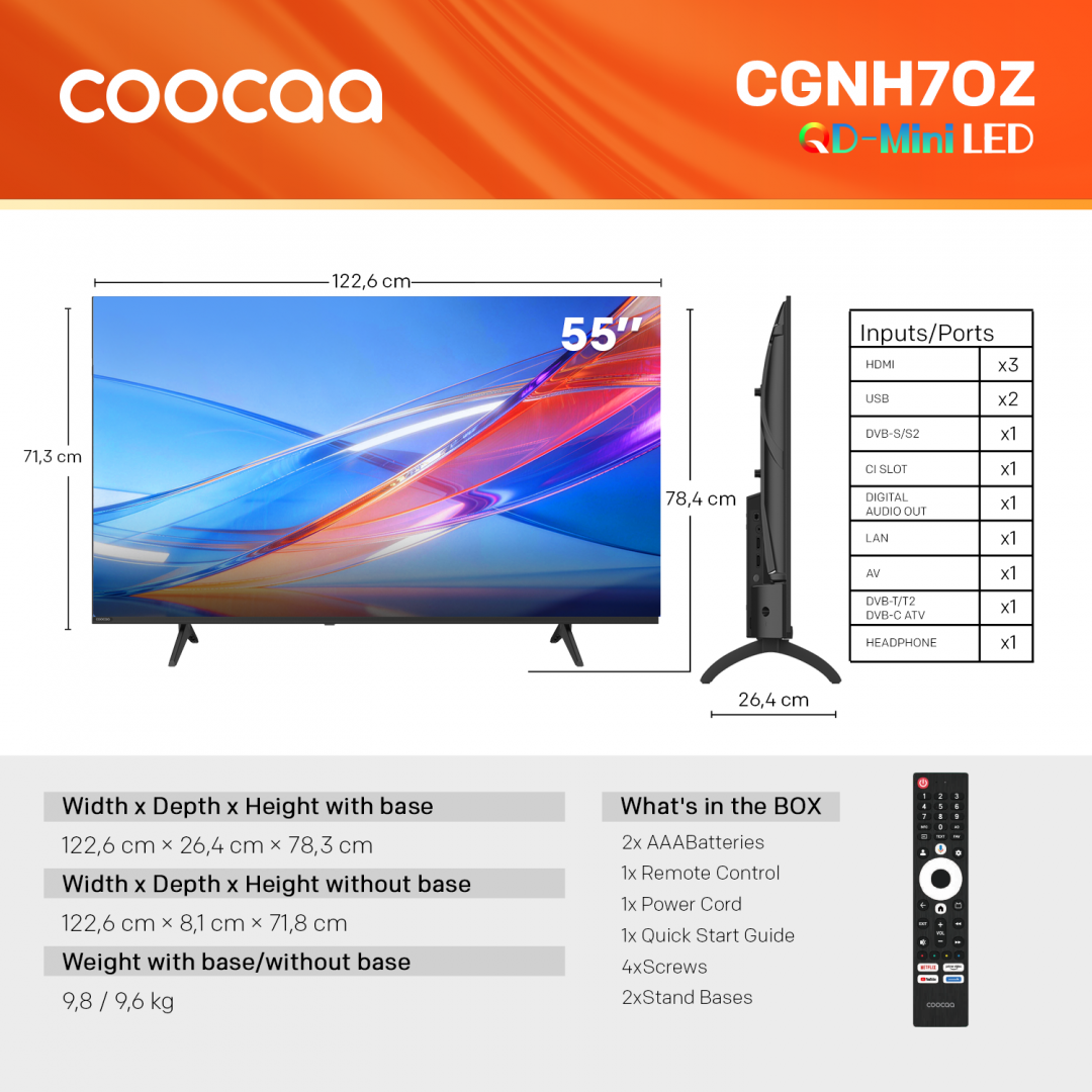 Televizor Coocaa QD-MiniLED 55CGNH70Z, 139 cm, 4K, Smart TV
