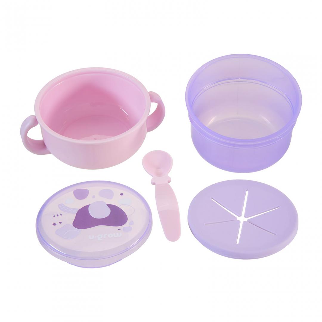 Bol 2 in 1 pentru snackuri cu lingurita, mov, U-Grow