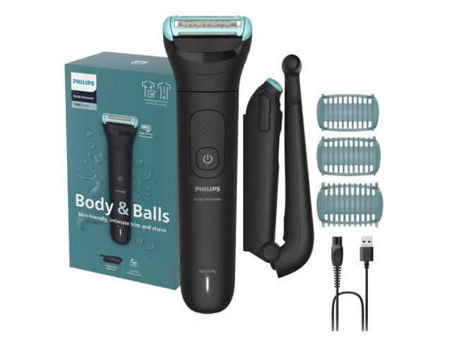 Aparat de ras si tuns corporal cu sita metalica hipoalergenica PHILIPS BG5480/15, autonomie 100 min, funcție incarcare rapida, brat extensie pentru urilizare pe spate, 3 piepteni bidirectionali, indicator luminos baterie, husa textila