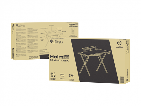 Birou gaming Genesis Holm 300, MDF, suporta pana la 60kg, iluminare RGB, negru