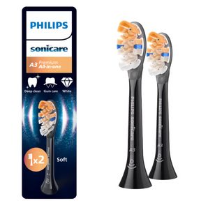 Rezerve PHILIPS Sonicare A3 Premium All in One HX9092/88, Pachet de 2 capete de periere standard, Sincronizarea modurilor BrushSync,  Negru, L x A x I (mm) 25.7x60x230.5