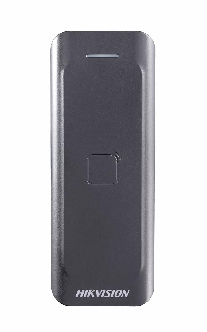 Card reader Hikvision, DS-K1802E; Reads EM card; Card Reading Frequency: 125KHz; Processor: 32-bit; Reading Range: ≤50mm (≤1.97"); Supports Wiegand(W27/W35) protocol, Dust-proof, IP 65.