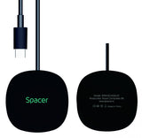 Incarcator wireless Spacer, Quick Charge 15W Qi, conector Type-C, rol de stand prin prindere magnetica, negru