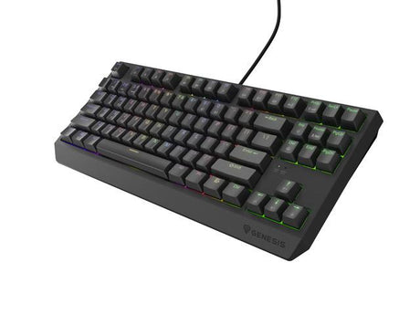Tastatura gaming mecanica cu fir Genesis Thor 230 TKL, iluminare RGB, switch Linear, switch model Outemu Brown, numar taste 87, 11 butoane multimedia, lungime cablu 1.6m, dimensiuni 363 x 155 x 39 mm, negru