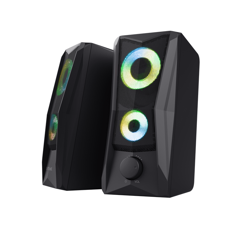 Boxe Trust GXT 606 Javv, iluminare RGB LED, putere maxima 12W, frecventa de raspuns 160 Hz - 20.000 Hz, audio input 3.5mm, negru