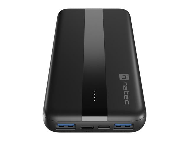 Baterie externa Natec, capacitate 10000 mAh, 3 porturi USB, baterie Li- Polymer, negru