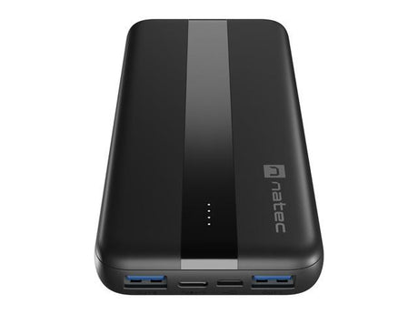 Baterie externa Natec, capacitate 10000 mAh, 3 porturi USB, baterie Li- Polymer, negru