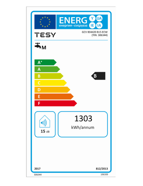 Boiler electric Tesy BiLight Cloud, 80L, Wi-Fi, control din aplicatie, Clasa energetica B, 2000W, 855x440 mm, alb