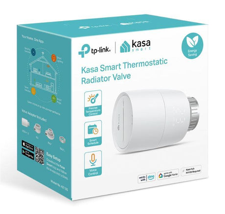 TP-LINK KE100, Termostat smart wireless pentru calorifer, 2.4 GHz Wi-Fi, 868 MHz, Android 5.0 sau mai recentă, iOS 10 sau mai recentă.