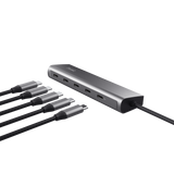 Hub Trust Halyx, 5 porturi USB-C 3.2 gen 1: 1 USB-C 100W PD port / 4 USB-C data ports, USB PD 3.0, gri