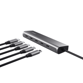 Hub Trust Halyx, 5 porturi USB-C 3.2 gen 1: 1 USB-C 100W PD port / 4 USB-C data ports, USB PD 3.0, gri