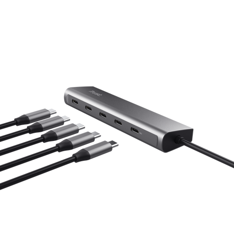 Hub Trust Halyx, 5 porturi USB-C 3.2 gen 1: 1 USB-C 100W PD port / 4 USB-C data ports, USB PD 3.0, gri