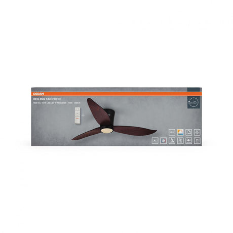 Plafoniera LED CCT cu ventilator Osram Fohn cu Telecomanda, 41W, 1820lm, lumina alba (3000-4000-6500K), dimabila, IP20, max 7272 m³/h, timer 1h-4h-8h, Wenge