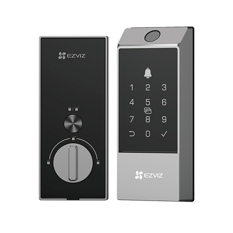 INCUIETOARE INTELIGENTA EZVIZ DL04 PRO, Comunicare: EZVIZ Connect 2.4G Wi-Fi, Putere de lucru: 4 Baterii AA Alkaline, Temp de functionare: 25 °C to 55 °C, Dimensiuni: Panou frontal: 160 × 67 × 25 mm, Panoul din spate: 166 × 70 × 28,5 mm.