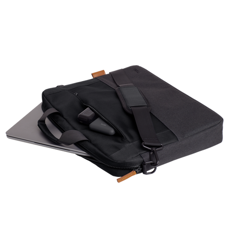 Geanta laptop Trust Lisboa, pentru laptopuri cu diagonala pana in 16",2 compartimente, material POM, RPET Polyester, RPET, volum 2.1 L, negru
