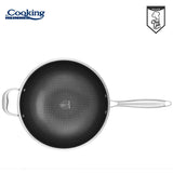 TIGAIE WOK INOX + CAPAC STICLA 30x8.5 CM, 4.5L, TITANIUM3, COOKING BY HEINNER