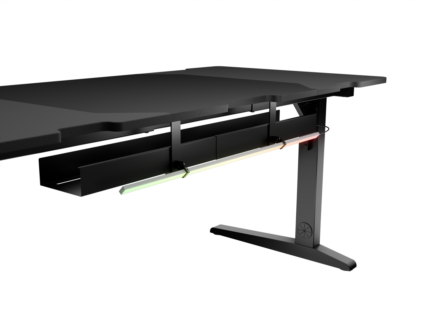Birou gaming Genesis Holm Modular 160, material lemn/metal, reglabil pe inaltime 70 - 90 cm, iluminare RGB, management cabluri, negru