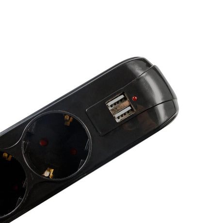 PRELUNGITOR SPACER, Schuko x 5, conectare prin Schuko (T), USB x 2, cablu 1.8 m, 16 A, max. 3500W, protectie supratensiune, negru