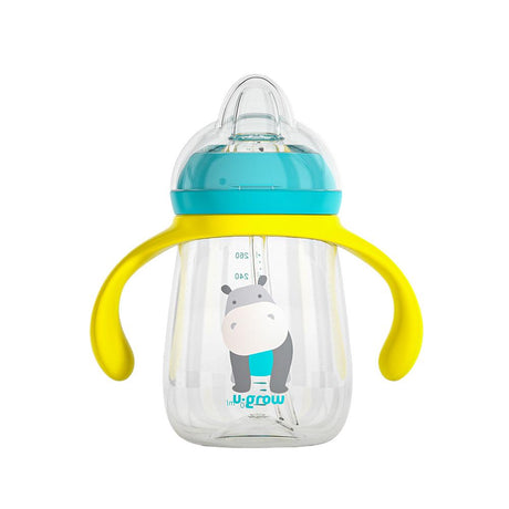 Pachet 3 in 1 cana 260 ml tritan cu 3 accesorii diferite pentru baut : tetina biberon, cioc , pai, blue, U-Grow