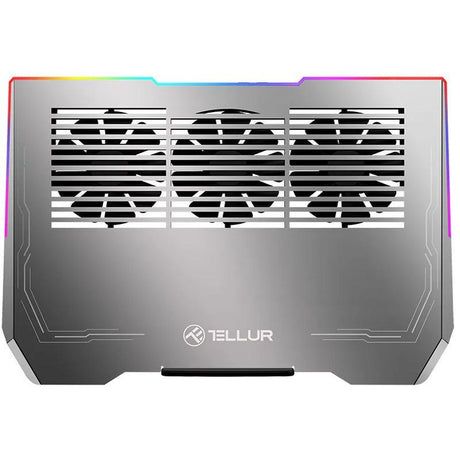 Cooler laptop Tellur Shade, pentru laptpori cu dimensiunea de 17", 3 ventilatoare, conexiune USB-A sau USB-C plug and play, iluminare RGB LED, gri