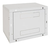 Rack de perete Triton sectiune simpla 6U 600mm adancime usa sticla panouri laterale fixe, sectiuni ventilatie activa, sectiuni acces cabluri sus/jos/spate securizare cu cheie, 1 pereche montanti reglabili IP30 gri