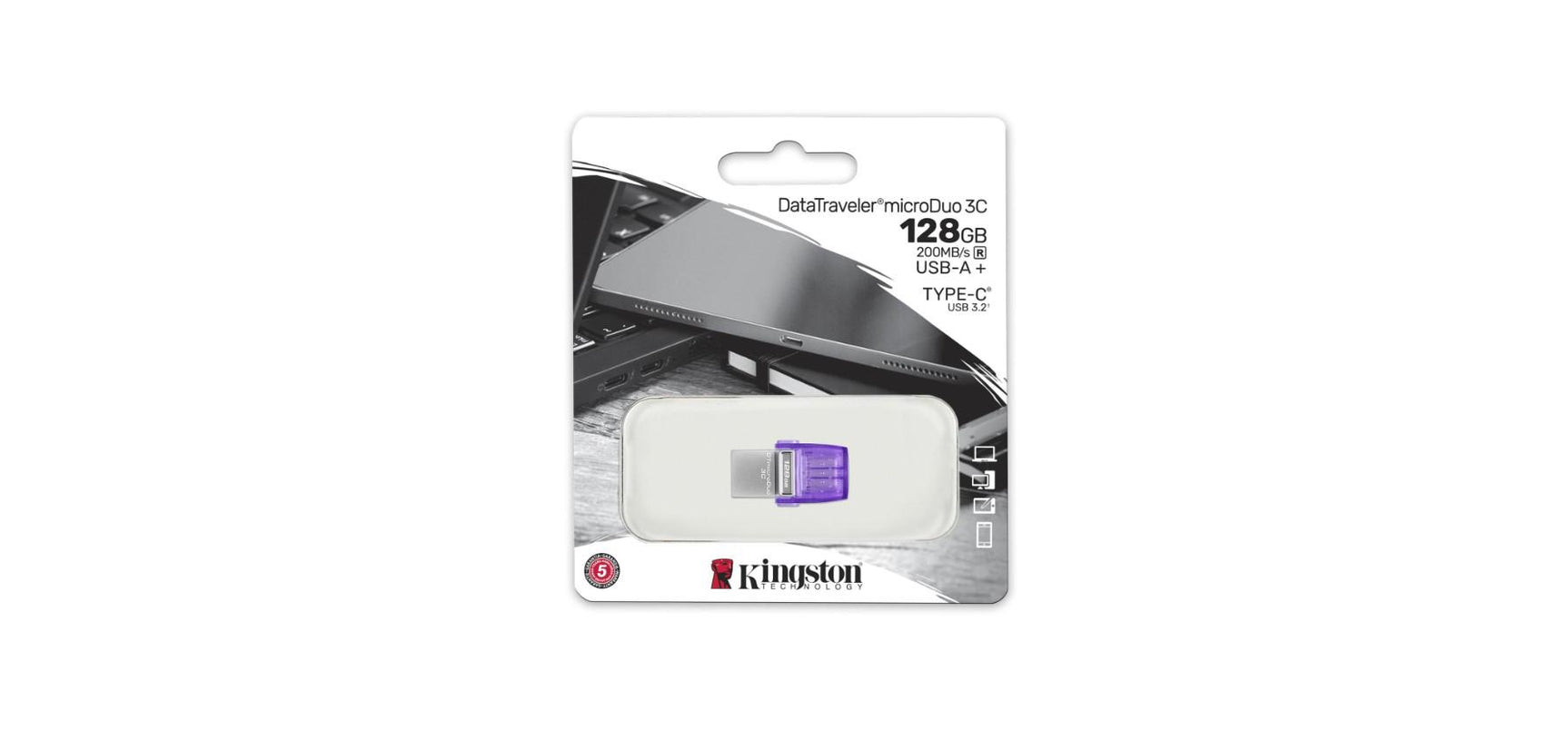 Memorie USB Flash Drive Kingston 128GB DT MicroDuo, USB 3.0, micro USB 3C
